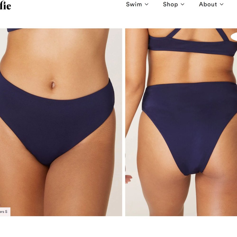 ANDIE Swim Womens The 90s High Waisted Bikini Bottom Navy Blue Size Small NWT